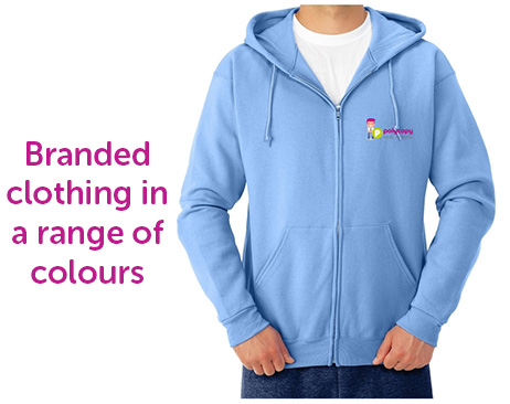 Branded clothing promoting your brand in a range of colours