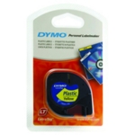 Dymo 91202  LetraTag Plastic Tape Black on Yellow 12mm x 4m