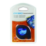 Dymo 91205 LetraTag Plastic Tape Black on Blue 12mm x 4m
