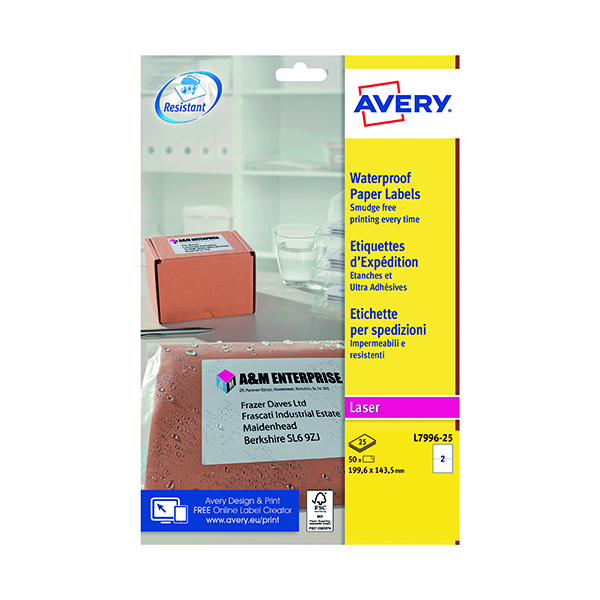 Avery Waterproof Labels 199x143 Pk50